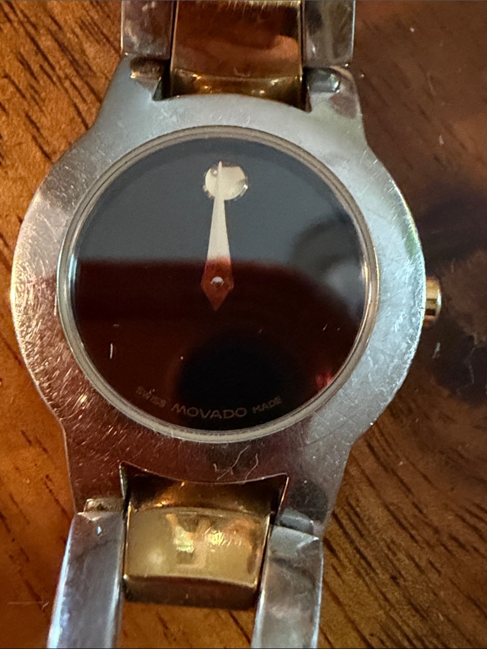 VINTAGE- 1998 ish Movado Gold and Black Womens Dress Watch - Slim Bracelet Style